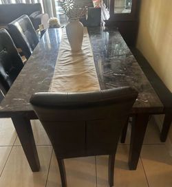 6 Piece Modern Dining Set – Marble-Look Table