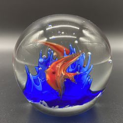 Murano Style Swimming Fish Glass Paperweight  