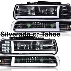 Headlights And Parking Lights Black Housing With DRL Lights 