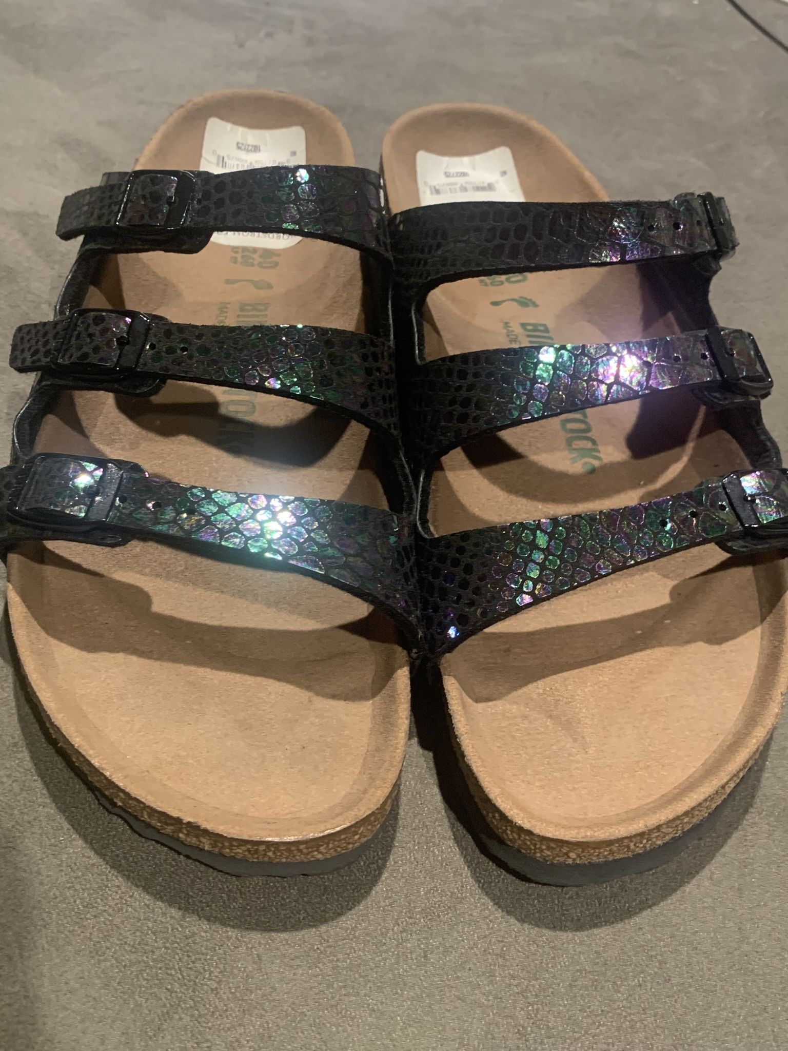 Birkenstock Florida Fresh Shiny Snake Black Multicolor size 40