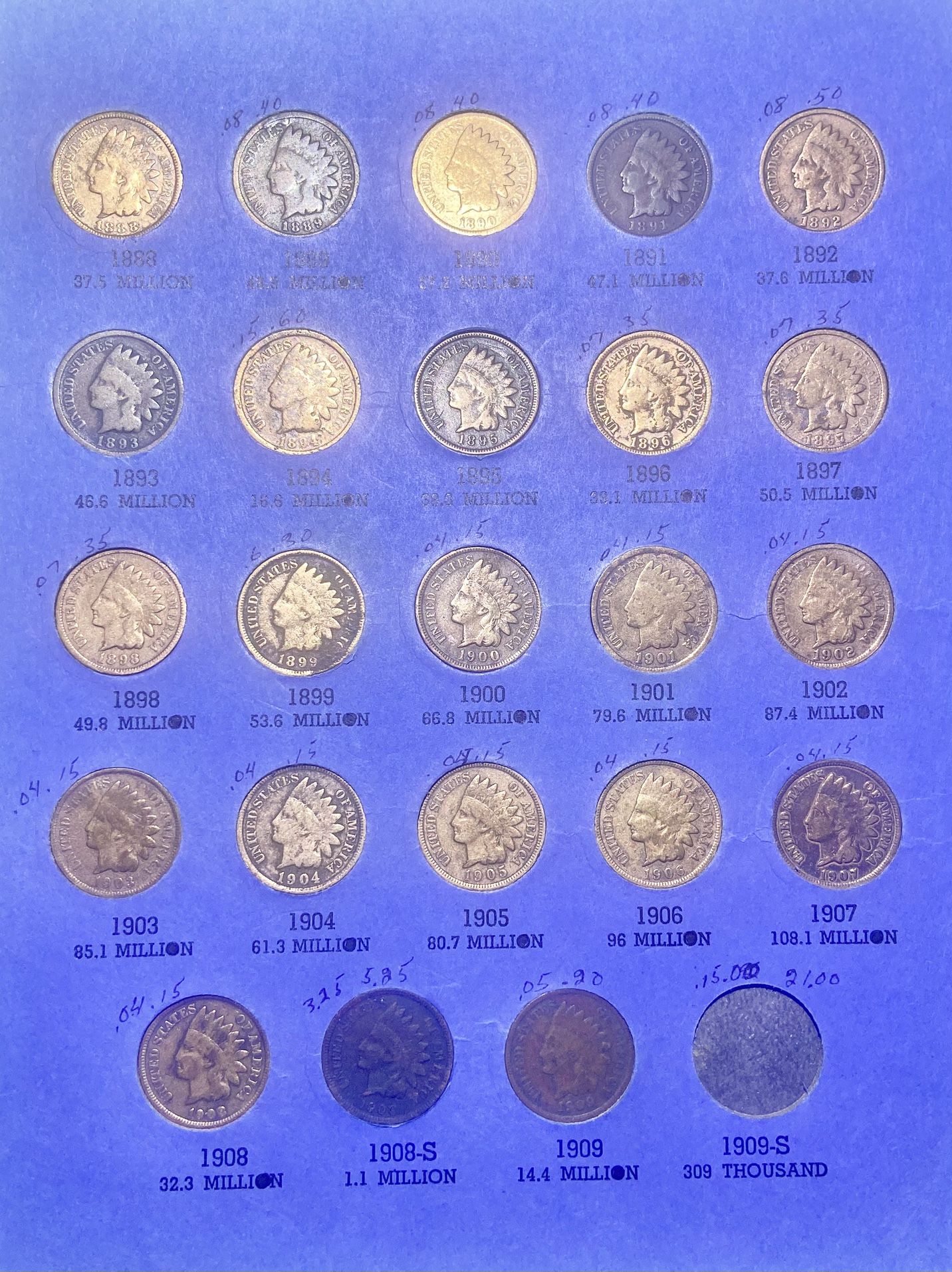 Indian Head Penny Collection (Cent) Book w/ 55 Indian Head Coins