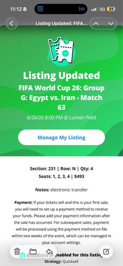 World cup soccer game Iran  - Egypt  4 tickets