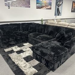 Black Fluffy Sofa Sectional
