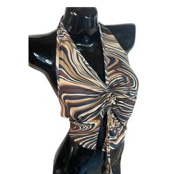 Brown Marble Swirl Y2k Halter Tank Top (size Large) Womens Top 