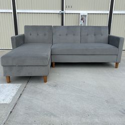 Brand New Gray Velvet Sofa Bed With Storage Chaise 