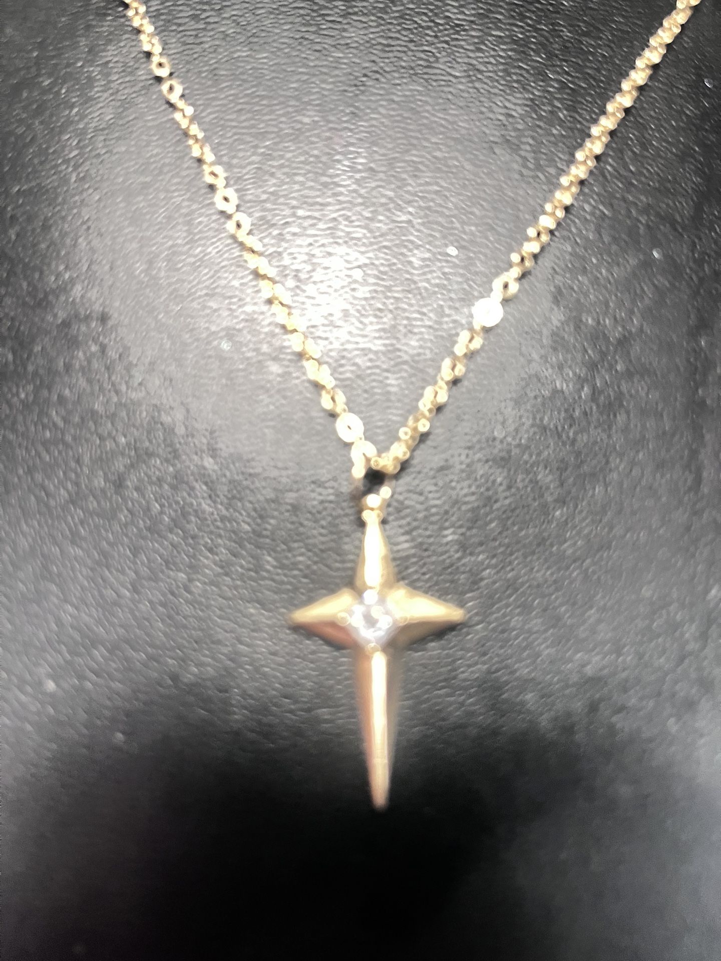 16 Inch Gold Colored Pendant W/jeweled Cross And Moon