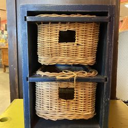 Wood & Wicker Storage Great In Kitchen For Storing Potatoes & Onions Or Supplies, Toys, Projects Etc 
