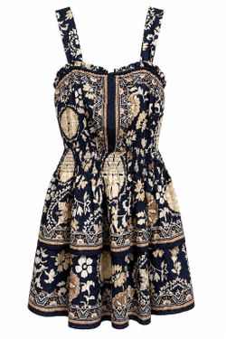 Ramy Brook Alicia Mini Dress Small Navy Floral Smocked Waist Tiered NWT