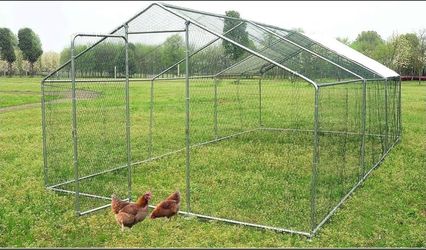 20x10x6.6 FT Large Metal Chicken Coop Walk-in Poultry Cage with Waterproof&Anti-UV Cover, Galvanized Steel Spire Top Coops with Door for Outdoor Backy