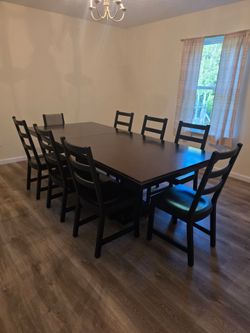 Solid Wood 9-Piece Dining Table Set (Table & 8 Chairs)