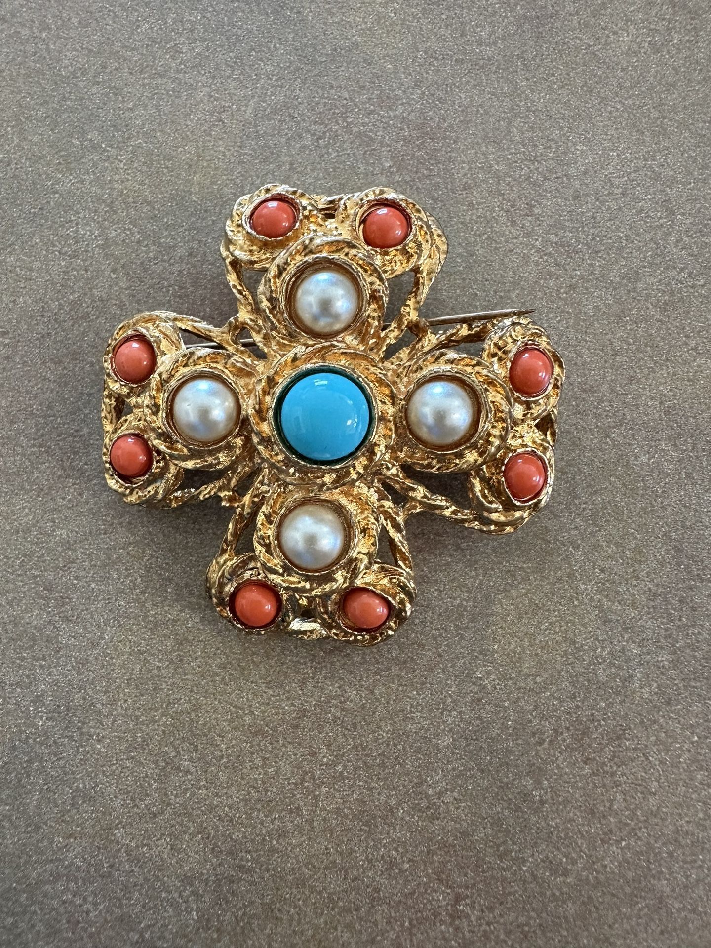 Pearl Turquoise Garnet Brooch (KJL) Vintage