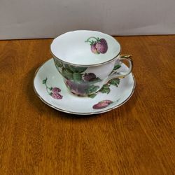 Teacup Saucer Regency Fine Bone China England Berries And Fruit Design