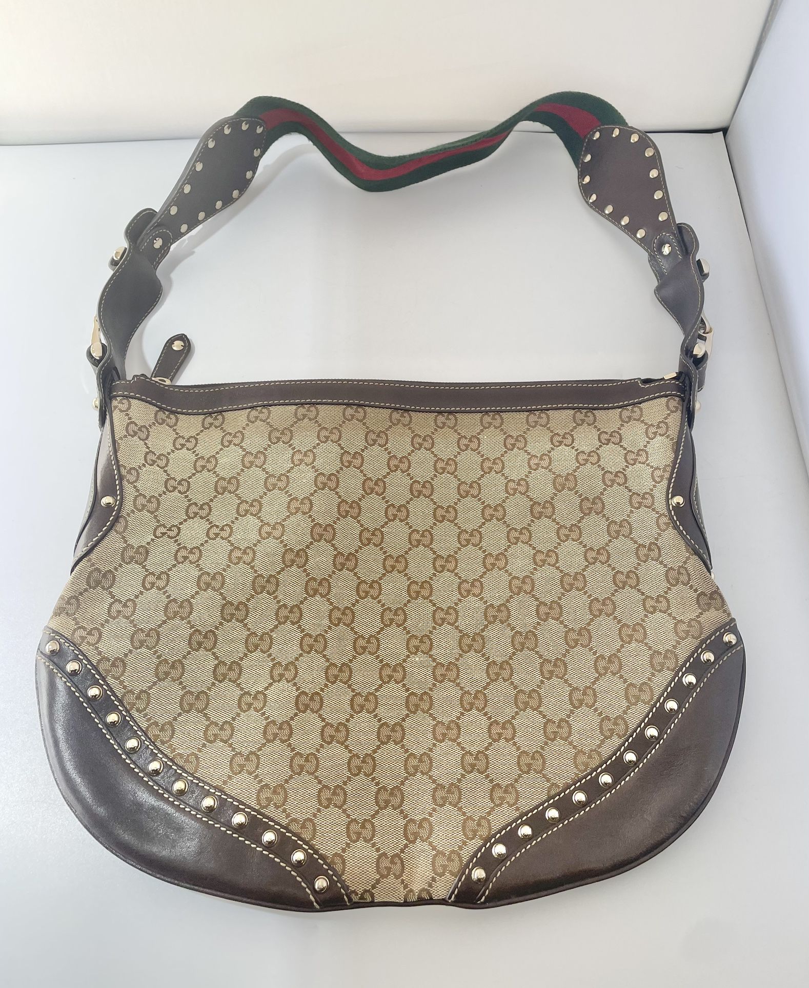 Gucci GG 153691 Pelham Web Studded Hobo Bag