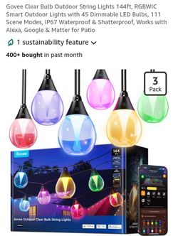 NEW GOVEE CLEAR OUTDOOR STRING LIGHTS 144FT RGBIC
