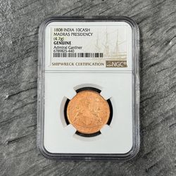 NGC ADMIRAL GARDNER SHIPWRECK 1808 India 10 Cash Madras Presidency SEA SALVAGED
