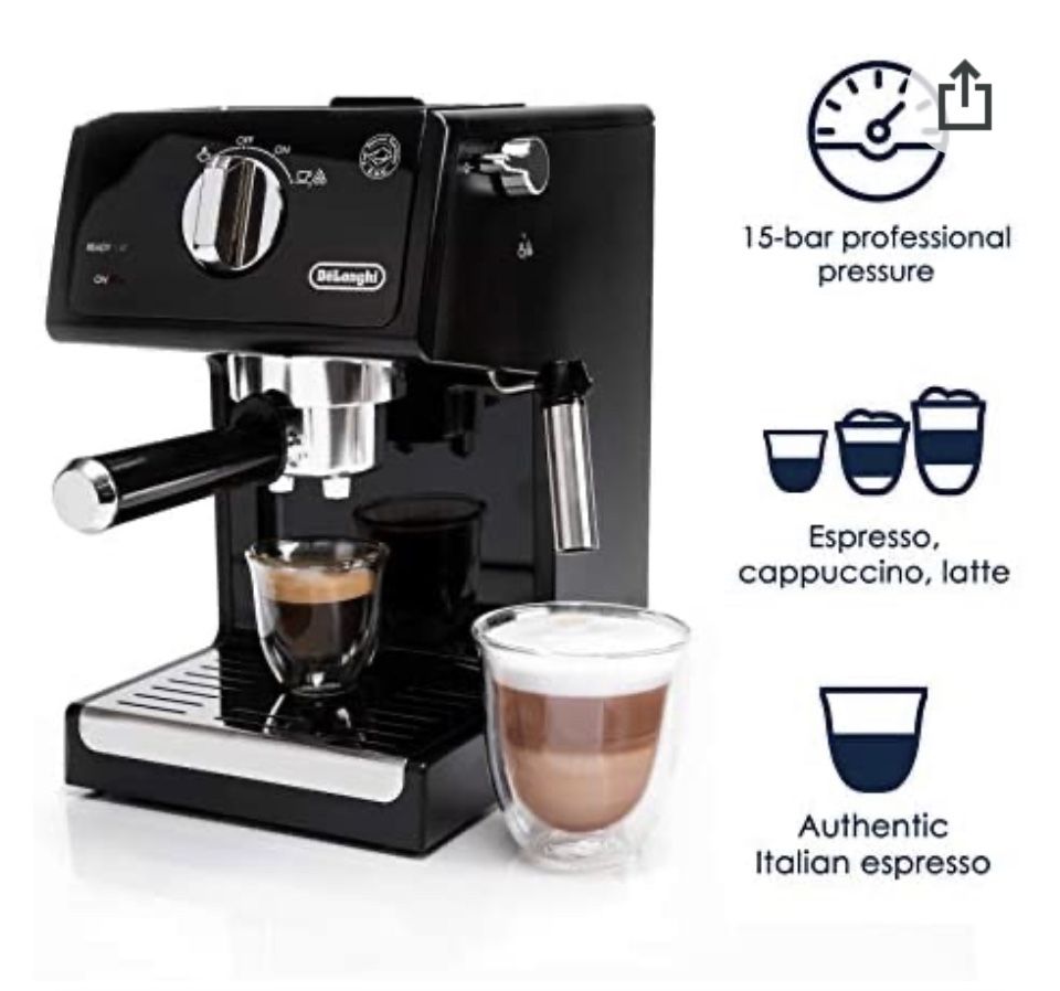 De'Longhi ECP3120 15 Bar Espresso Machine with Advanced Cappuccino System, 9.6 x 7.2 x 11.9 inches, Black/Stainless Steel