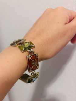 Liz Claiborne Signed LC Enameled Multi color w stones Gold Tone Bracelet 7