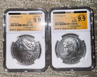 2024 Morgan and Peace dollar DONT TREAD ON ME NGCX 9.9