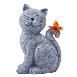 Solar Cat Outdoor Statues with Butterfly for Garden, Yard and Lawn