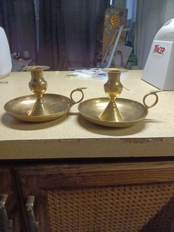 Brass Chamber Candlestick Holders Set of 2