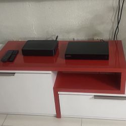 Modern Glossy Red & White TV Stand with Storage – Excellent Condition