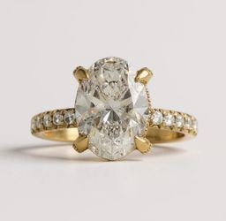 18k Yellow Gold Diamond solitaire Ring with Oval Lab Grown-3.00ct