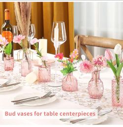 Small Pink Glass Bud Vases #14 Assorted Ombré Mini Vintage Flower Vases for Centerpieces, Wedding Decor, Home Table, Mantel, Bulk Decorative Tiny Flow