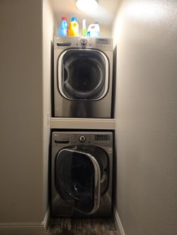 LG 4.5 & 7.4 Cu. Ft Stackable Smart Washer & Vented Gas Steam Dryer Graphite Steel