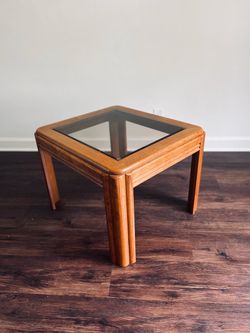 Vintage Wood and Smoked Glass End Table