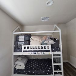 Leather Sofa + Twin Bunk bed