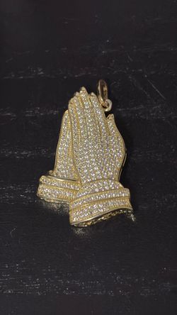 Cubic zercona prayer, hand, pendant, gold plated
