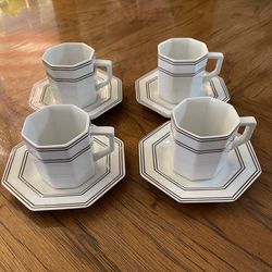 Set of Four Original Design Adam & Eve Tachikichi Inc. Demitasse Cups and Saucers from Japan