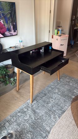 Black Mid-Century Modern Desk with Drawer