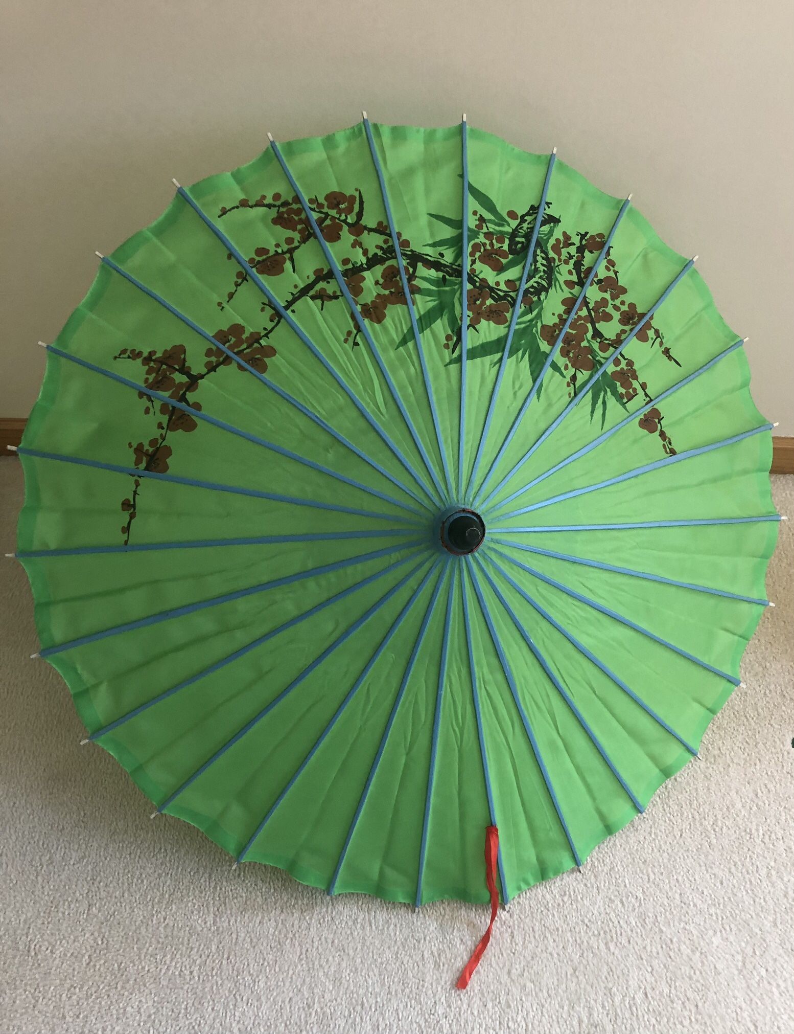 Oriental bamboo parasol umbrella Asian hand painted flowers