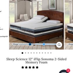 Sleepscience 12” Iflip Sonoma 2 Dual Sided Memory foam Mattress with Adjustable Base
