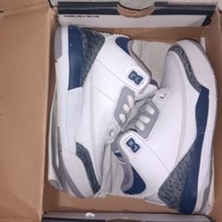 Jordan 3 Retro PS Boys Sneakers White Midnight Navy Elephant Print Size 12C
