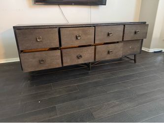 Modern 8-Drawer Dresser / TV Console – Dark Wood Finish