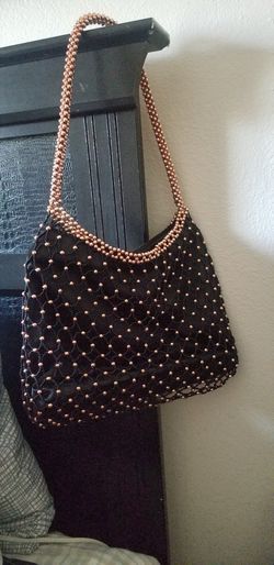 Black With  Gold Beads Small Purse Handbag Lightweight