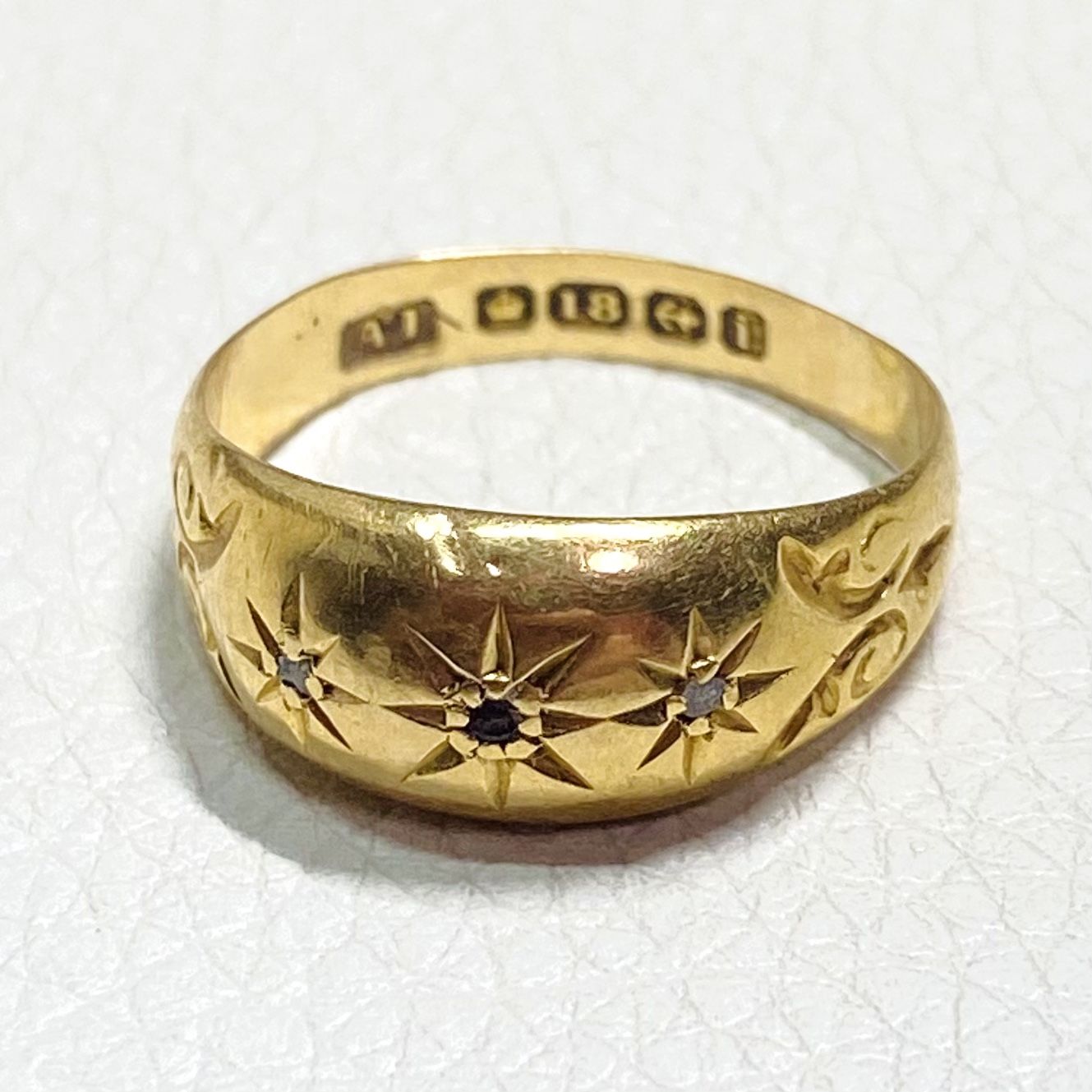 Antique 1908 Diamond Chip and 18k Gold Gypsy Ring
