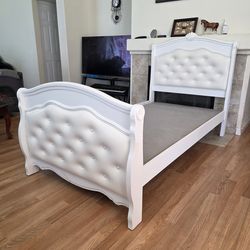 Tufted White Faux Leather Twin Sized Bed with Box Spring