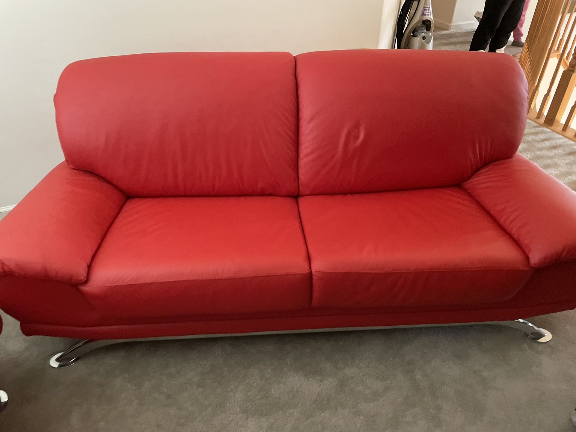 REAL LEATHER RED COUCH SET
