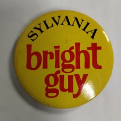 Vintage Sylvania Bright Guy advertising pinback button, metal, 2.25", 1960's/1970's