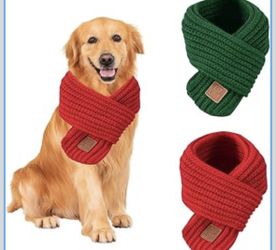 2 Pack Dog Christmas Scarf - Warn Knitted Christmas Dog Bandanas for Small Medium Large Dogs - Winter Holiday Decoration Scarf (Red&Green)