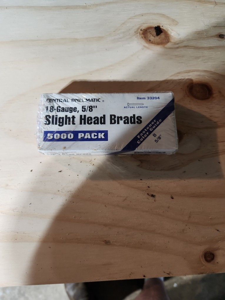 Central pneumatic eighteen gauge five eighths of an inch slight head brads