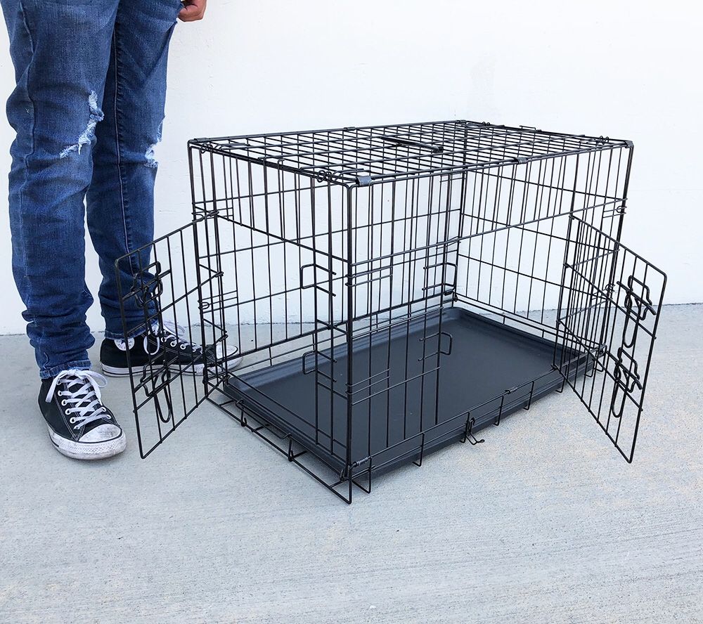 New $30 Folding 30” Dog Cage 2-Door Folding Pet Crate Kennel w/ Tray 30”x18”x20”