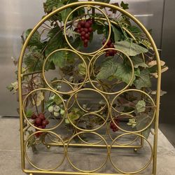 Vintage Table Top Or Counter Metal Wine Rack Gold Finish