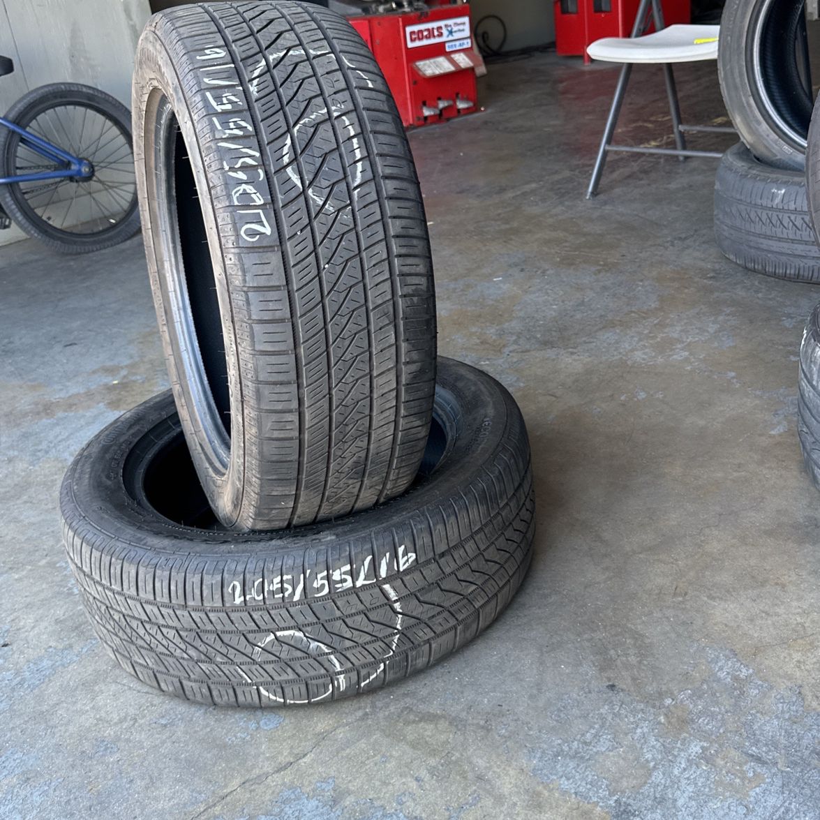 Matching Pair Used Continental Pure Contact 205/55/16 Tires