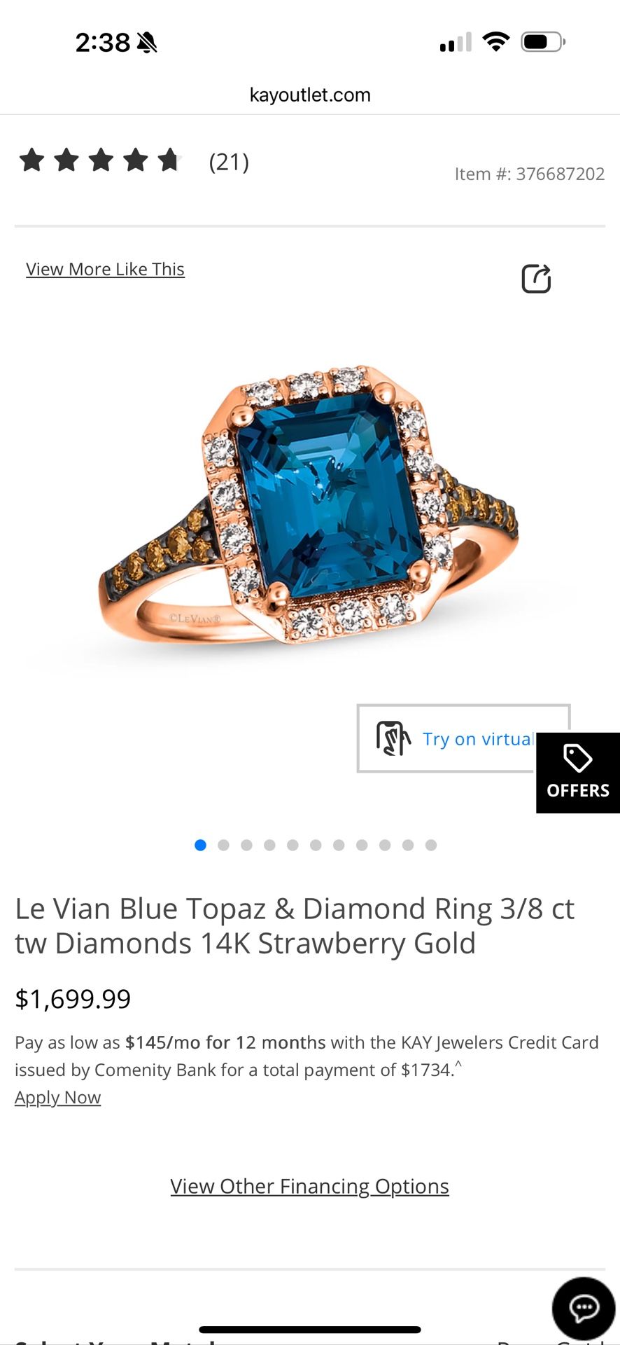 Le Vian Blue Topaz & Diamond Ring 3/8 ct tw Diamonds 14K Strawberry Gold