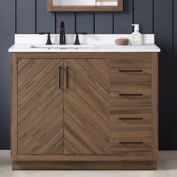 ⚡️ Huckleberry 42 in. Single Sink Spiced Walnut Bath Vanity with White Engineered Stone Top #W1033