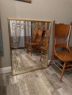 Vintage Gold Floral Etched Mirror 32x42 - 1980s Regency